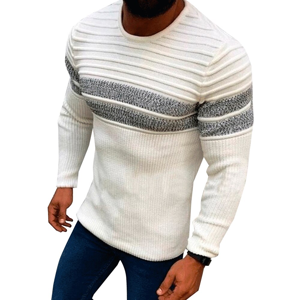 Herfst Heren Truien Patchwork Casual Mannen Kleding O Hals Lange Mouw Gebreide Mannen Kleding Gebreide Truien Top Trui Mannelijke: off white / Xxl