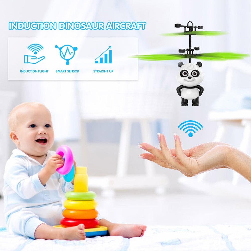 Electronic Infrared Induction Panda Helicopter Remote Control Toys with LED Light Model Parent-child Interaction Toy