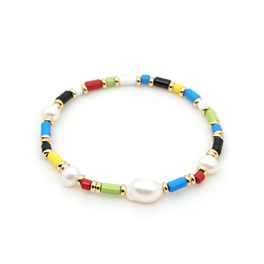 Shinus Bracelet Women Color Enamel Tile Beads Fresh Water Pearl Bracelets Pulseras Mujer Summer Armband Multicolor Chic Jewelry: RO-B200052A