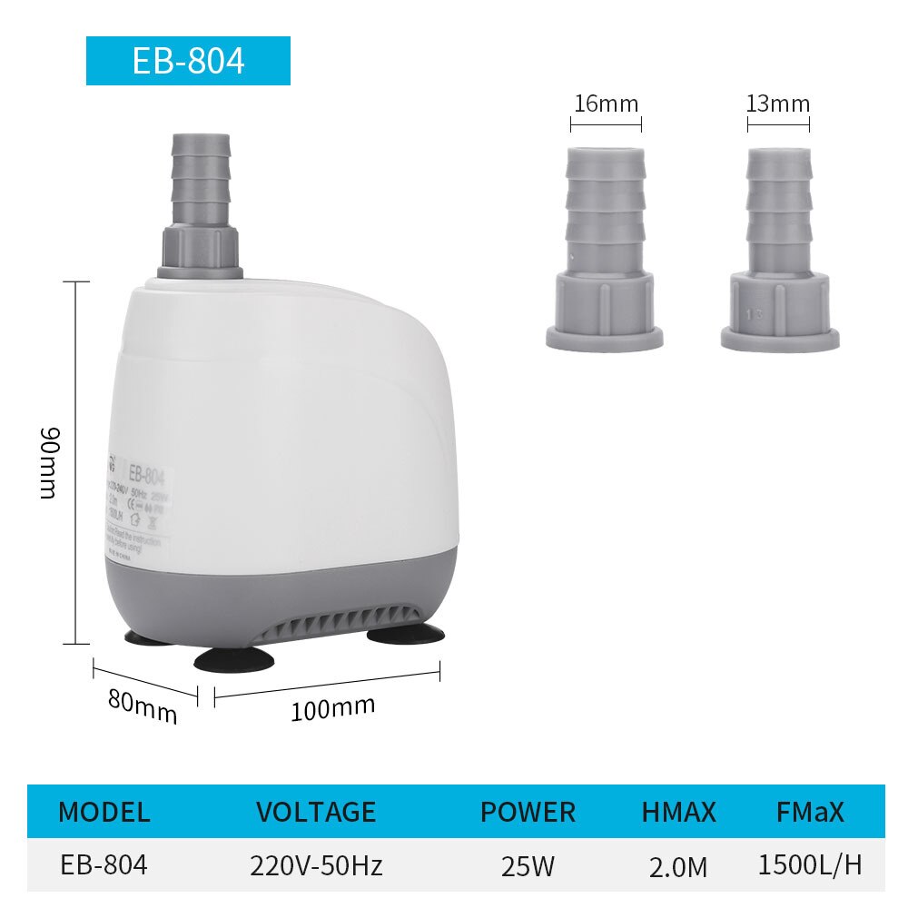 EB Series Fish Tank Submersible Pump Bottom Suction Aquarium Suction Pump Filter Mute Fecal Suction Change Pump Low Water Level: EB-804 25W