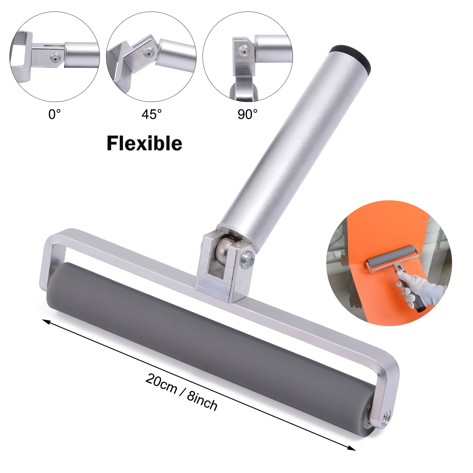 FOSHIO 8" Vinyl Car Wrap Roller Rubber Wheel Squeegee Carbon Fiber Film Window Tint Install Smooth Rolling Tool Car Accessories