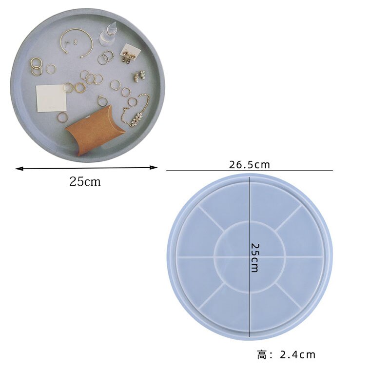 Beton rund bakke form rund base form smykker opbevaringsbakke diy ler epoxy cement bakke silikone form: 25cm runde