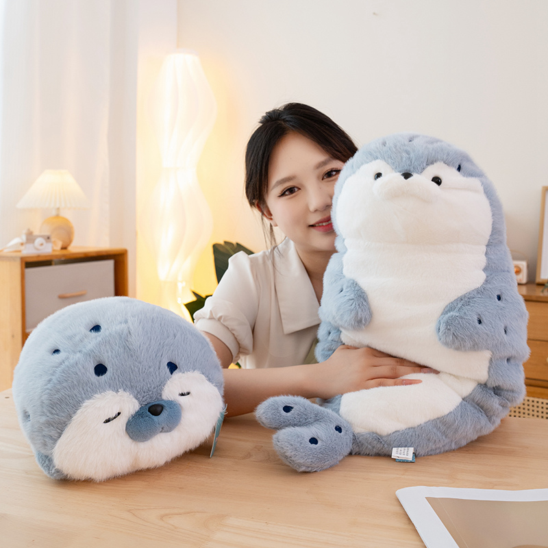 Kawaii Cartoon Sea Creature Sea Otter Plush Doll Pillow Blue Seal Sea Otter Stuffed Animal Birthday For Boys And Girls