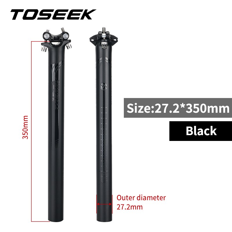 TOSEEK-tija de sillín de carbono para bicicleta, poste de asiento de bicicleta de montaña o carretera, color negro mate de 27,2/30,8/31,6mm, longitud de 0mm, piezas de bicicleta de 400mm: black-272-350mm