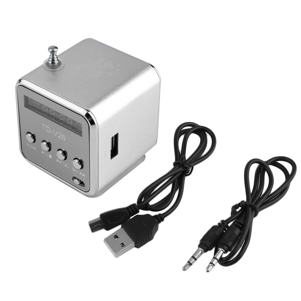 Mini TD-V26 Digital FM Radio Receiver Portable Radio FM Stereo Receiver With LCD Radio Speaker Loudspeaker Support Micro TF Card: Silver