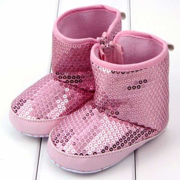 Winter Baby Girls Sequin High Boots Soft Bottom Anti Slip Toddler Shoes: Pink / 2