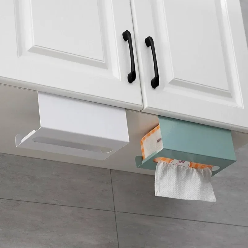 Tissue Box Under Cabinet Paper Towel Holder Multi-functional Iron Strong load-bearing Paper Towel Rack Desk Kitchen Accessories