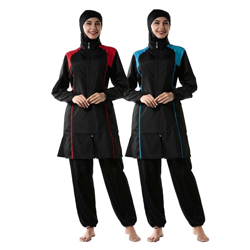 BAILUNMA Women Burkinis Muslim Swimwear Trousers Hooded Swimsuit Hijab Three-piece Sport Islamic Beachwear M015