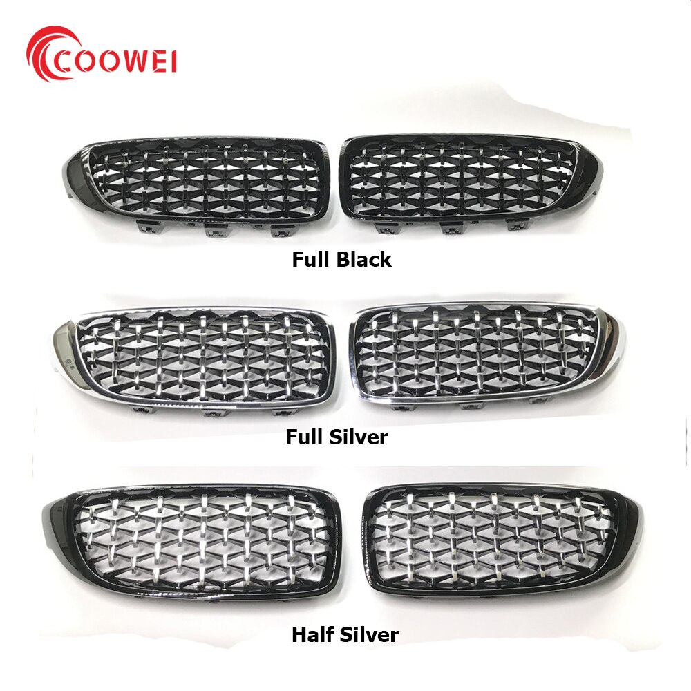 Un par de parrillas de diamantes plateadas/negras con estilo para coche, rejilla delantera ovoide doble para BMW F30 F31 F35 F10 F18 G30 G38 F32 F82