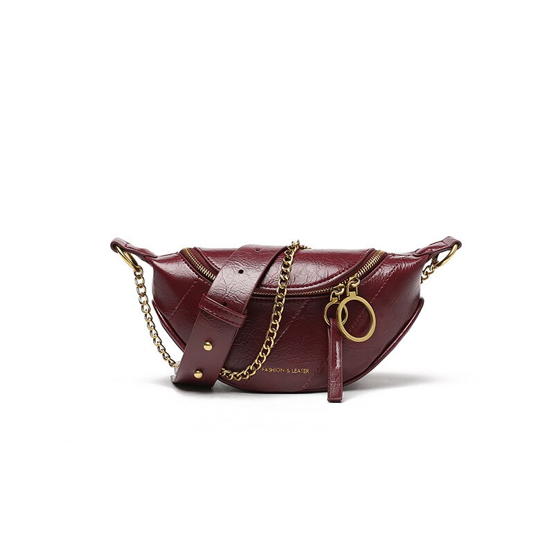 Lingge Borduurgaren Borst Tas Voor Vrouwen Schoudertassen Chains Pu Messenger Bags Mini Effen Kleur Dame Schoudertas: wine red