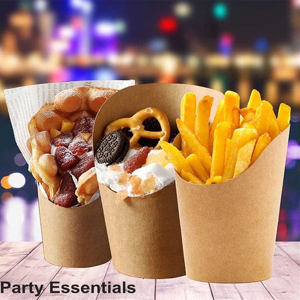 50 Pcs 140z French Fries Cups Disposable Kraft Paper Cups Snack Containers Charcuterie Baking Cups Take-Out Dessert Supplies