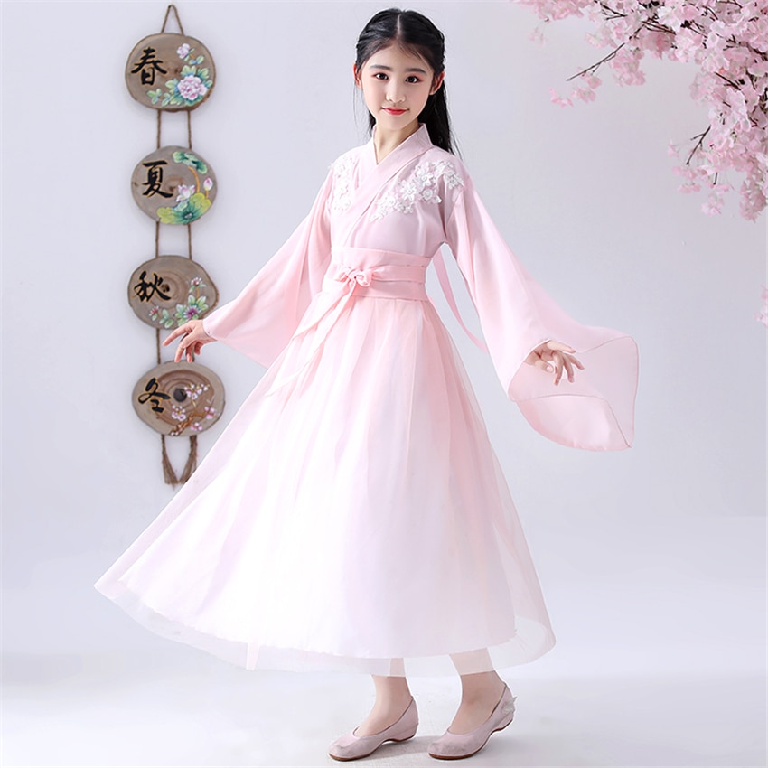 Chinese Traditional Clothing Girls Dance Hanfu Pink Flower Fairy Photography Costumes Oriental Ancient Tang Dynasty Dress