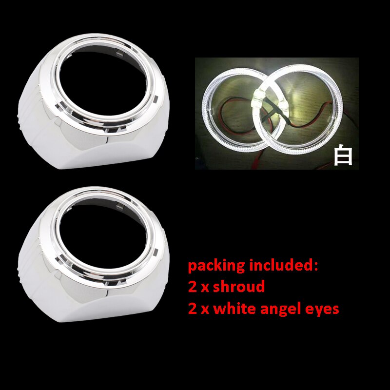 Taochis 3.0 tommer bi-xenon stor s-max shroud angel eyes led billykter rød hvit blå for bi xenon bi led projektorlinse: Hvit