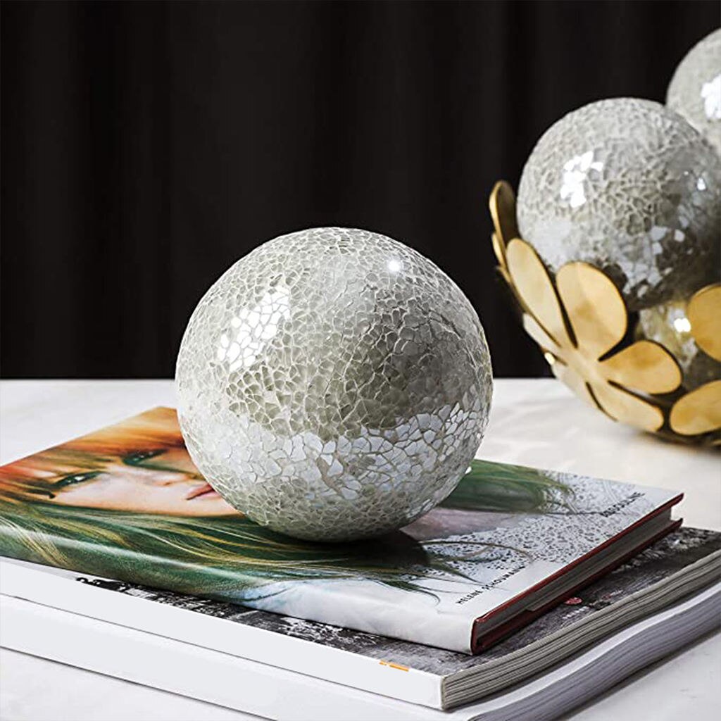 Conjunto de centro de mesa de bolas de esfera de mosaico, mosaico para adornos del hogar, decoración de mesa de comedor: Silver White 3Pcs