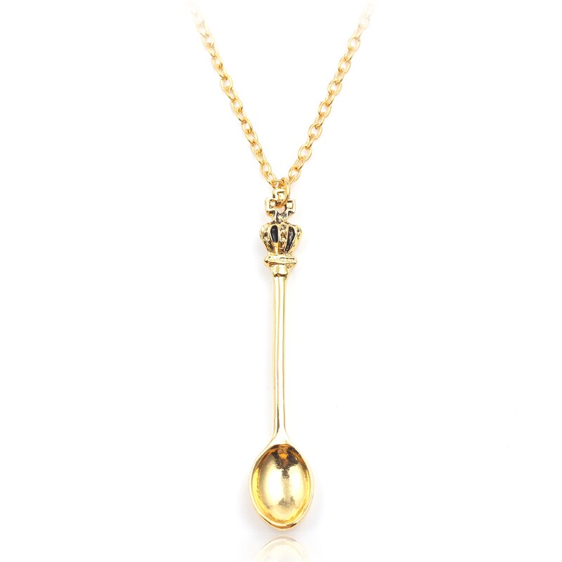 Goud Rose Goud Zwart Zilver Kleur Tone Snuff Mini Thee Crown Ketting Vintage Lepel Hangers Ketting Mini Lange Link sieraden: gold color