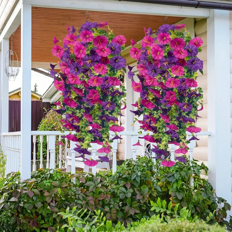 1/2 stuks kunstmatige hangende bloemen, paarse windbloemen van imitatiezijde met lange ranken, uv-bestendig, voor huis, tuin en balkondecoratie.