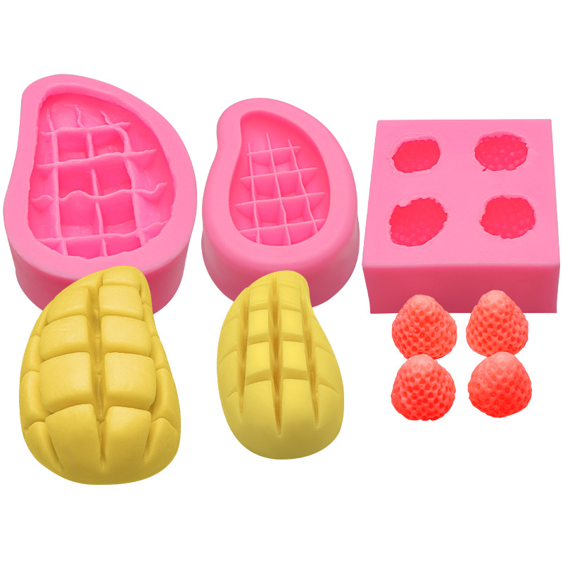 Molde de silicona con forma de fresa de Mango para fabricación de jabón, molde de silicona para Fondant, para hornear frutas, vela aromática, decoración de pasteles