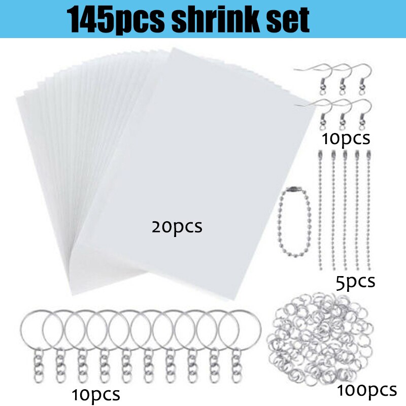 198 sztuk Shrinky Dinks zestaw z tworzywa sztucznego arkusz termokurczliwy papier artystyczny dziurkacz breloki ołówki rysunek dostaw kreatywny uroki producent: 145szt