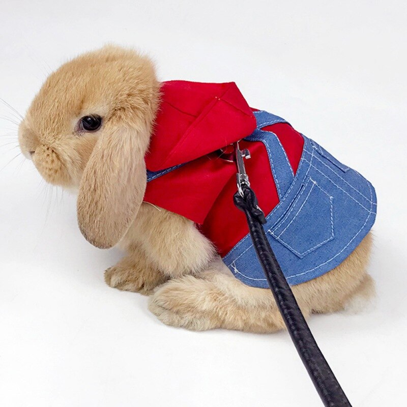 Ropa de conejo para mascotas, chaqueta vaquera, abrigo, arnés de Animal pequeño con correa, chaleco, bolsa, conjunto de sombrero para hámster, Hurón, conejo, suministro para mascotas pequeñas