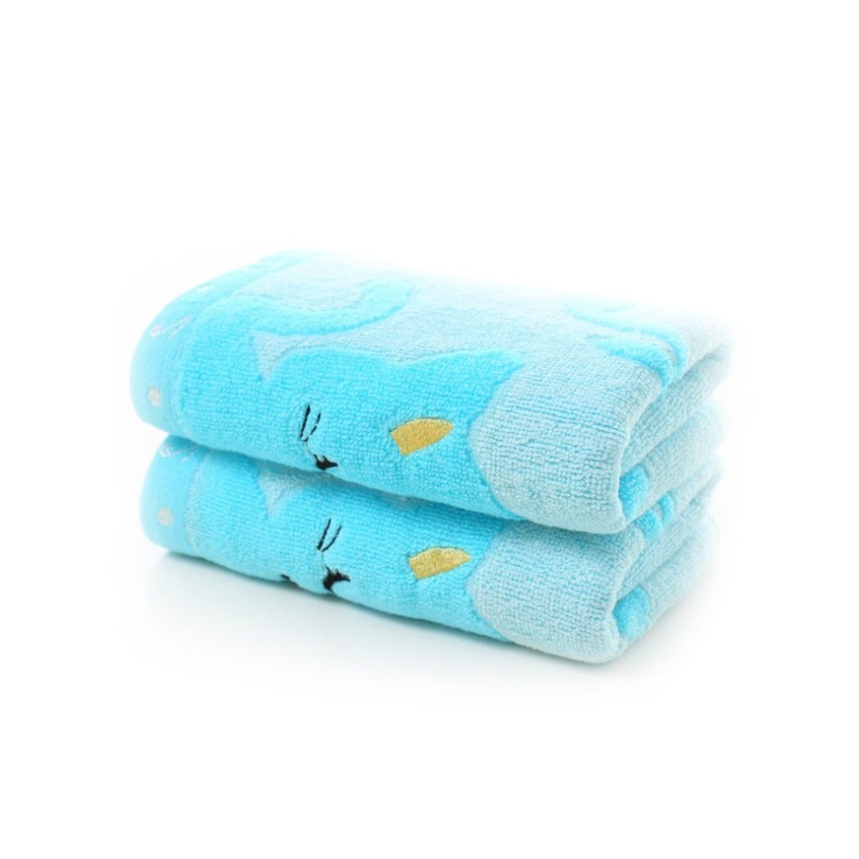Børn kid håndklæde broderet fiber kat tegneserie baby håndklæder vaskeklud badning fodring tørre spædbarn ansigt håndklæde absorberende tørring: Blå