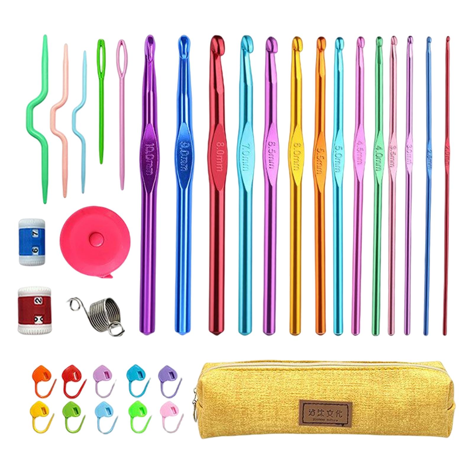 34Pcs Crochet Hooks Kit DIY Hand Knitting Art Tools Aluminum Hooks with Case