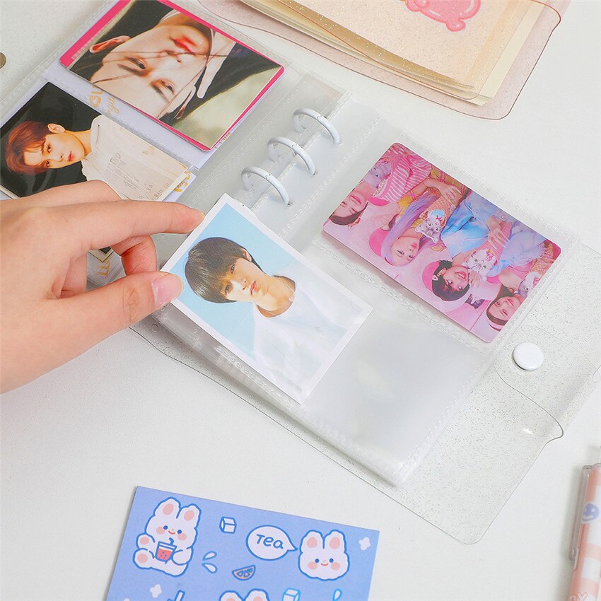 A7 Loose Leaf Postcard Photo Album Glitter Journal Agenda Notebook Planner PVC Binder Idol Card Organizer Book School Stationery