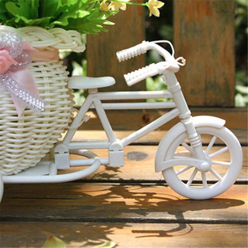 Cesta de flores en forma de bicicleta, decoración de jardín, cesta de flores de plástico blanca, de triciclo, almacenamiento, decoración de , macetas
