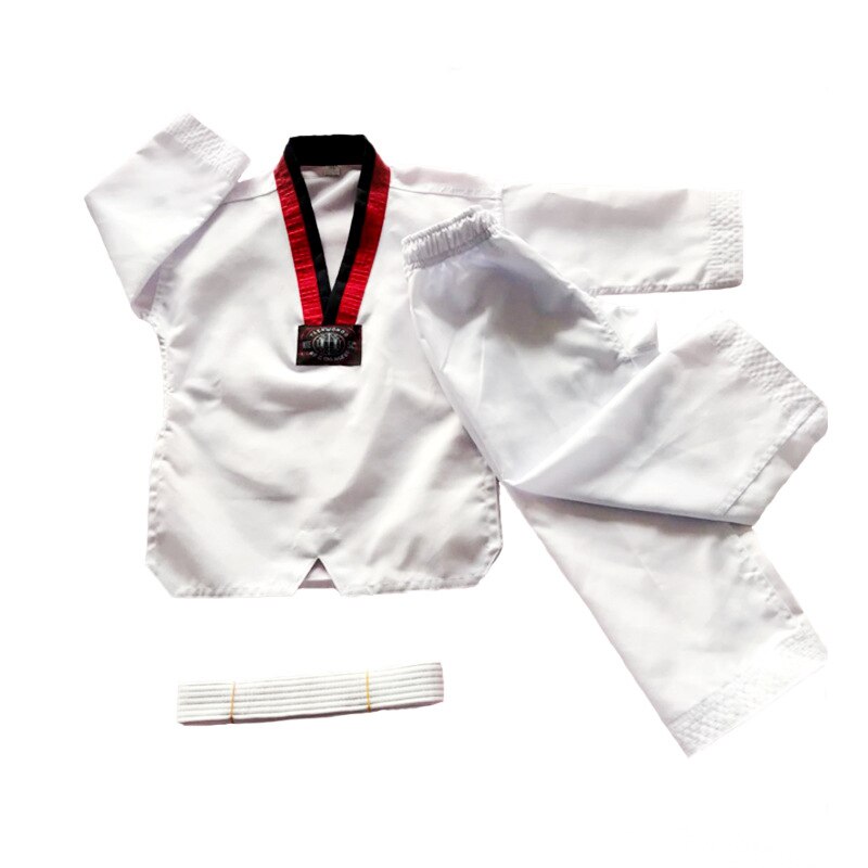 Uniformes de Taekwondo WTF para niños, Blanca para ropa de entrenamiento Karate, Judo, Taekwondo, Dobok, manga corta y larga, Unisex
