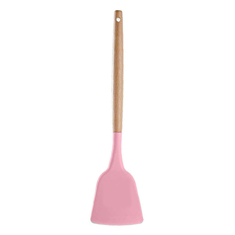 Rosa matlagningsredskap silikonredskap med trä multifunktionshandtag non-stick spatel slev äggvispar spade: Ljusgrå