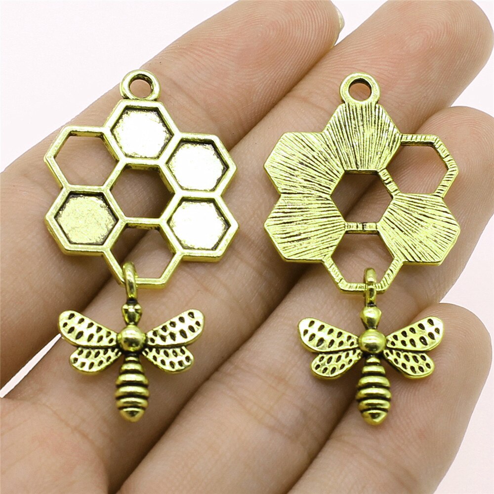 Dijes de abeja, Hornet de miel, Bronce Antiguo, colgantes de Color plateado, hallazgos de fabricación DIY, artesanía hecha a mano, 10 piezas: Azul