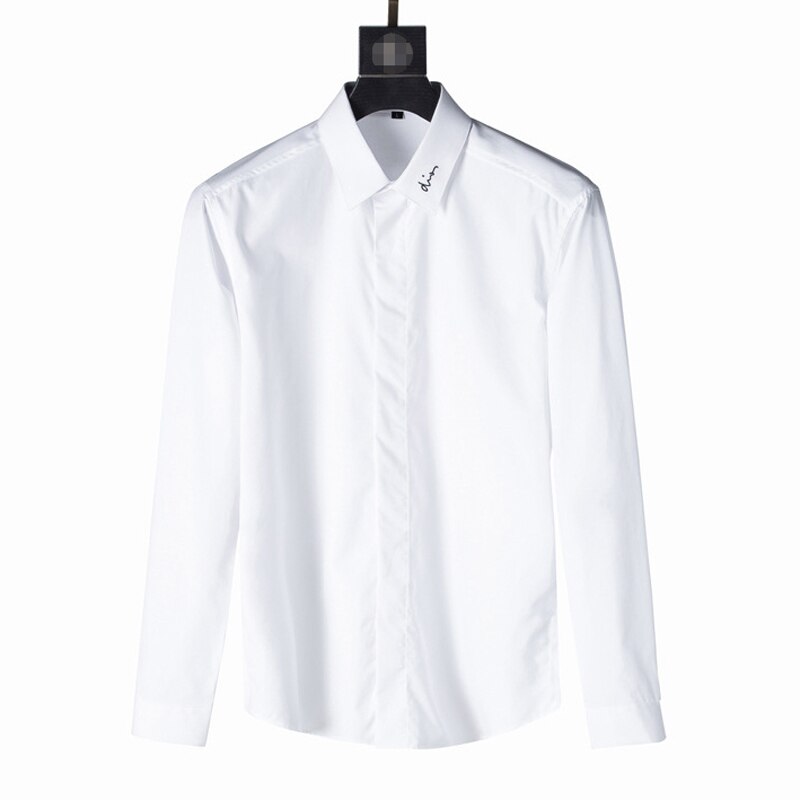 Luksusowa marka koszula męska Solid color Slim Business męskie ubranie koszule eleganckie hafty z długim rękawem koszulka homme Cotton Camisas