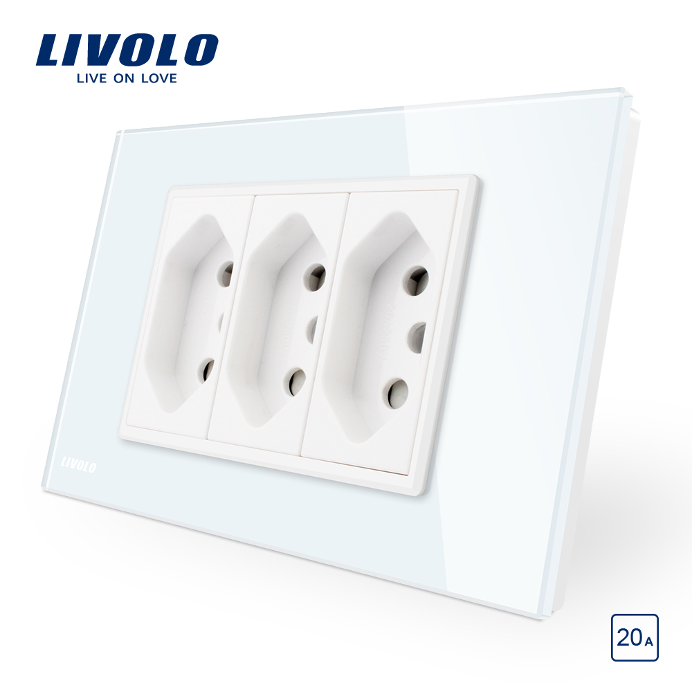 Livolo Braziliaanse/Italiaanse Standaard 3 Pins 20A stopcontact, Wit/Zwart Glas panel Zonder Stekker, c9C3CBR2-11/12