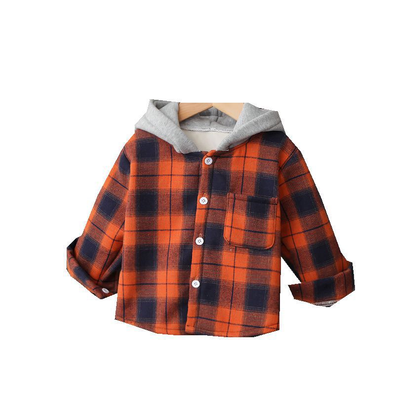 Kinderen Jassen Kinderkleding Jongens Plus Fluwelen Winter Enkele Stuk Plaid Shirt Lange Mouwen Capuchon kinderen