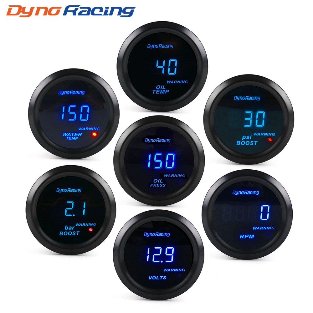 Dynoracing 2&quot; 52mm Car Digital Turbo Boost Gauge PSI BAR Water Temp Oil Temp Oil Pressure Gauge Voltmeter Tachometer Rpm gauge