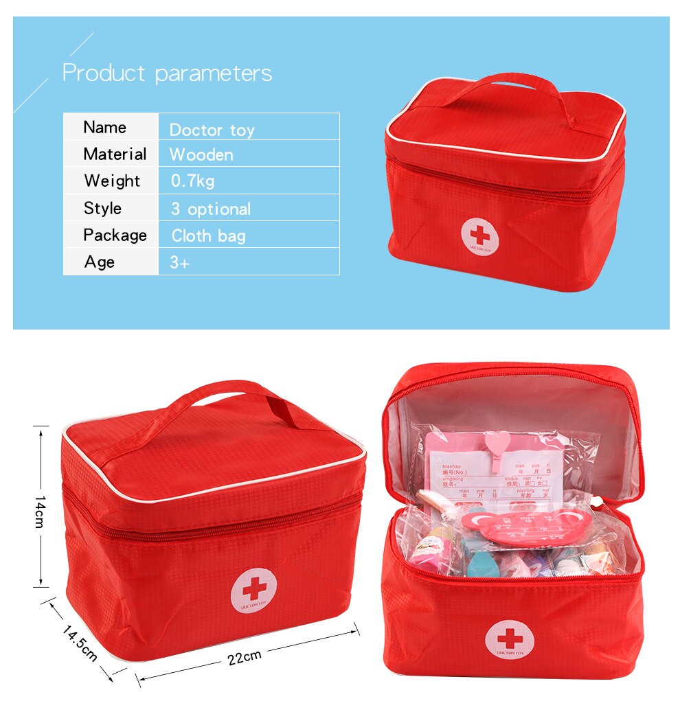 Children's Wooden Simulation Cloth Bag Medicine Box Baby Boy And Girl Family Friendly Simulation Doctor Injection Toy