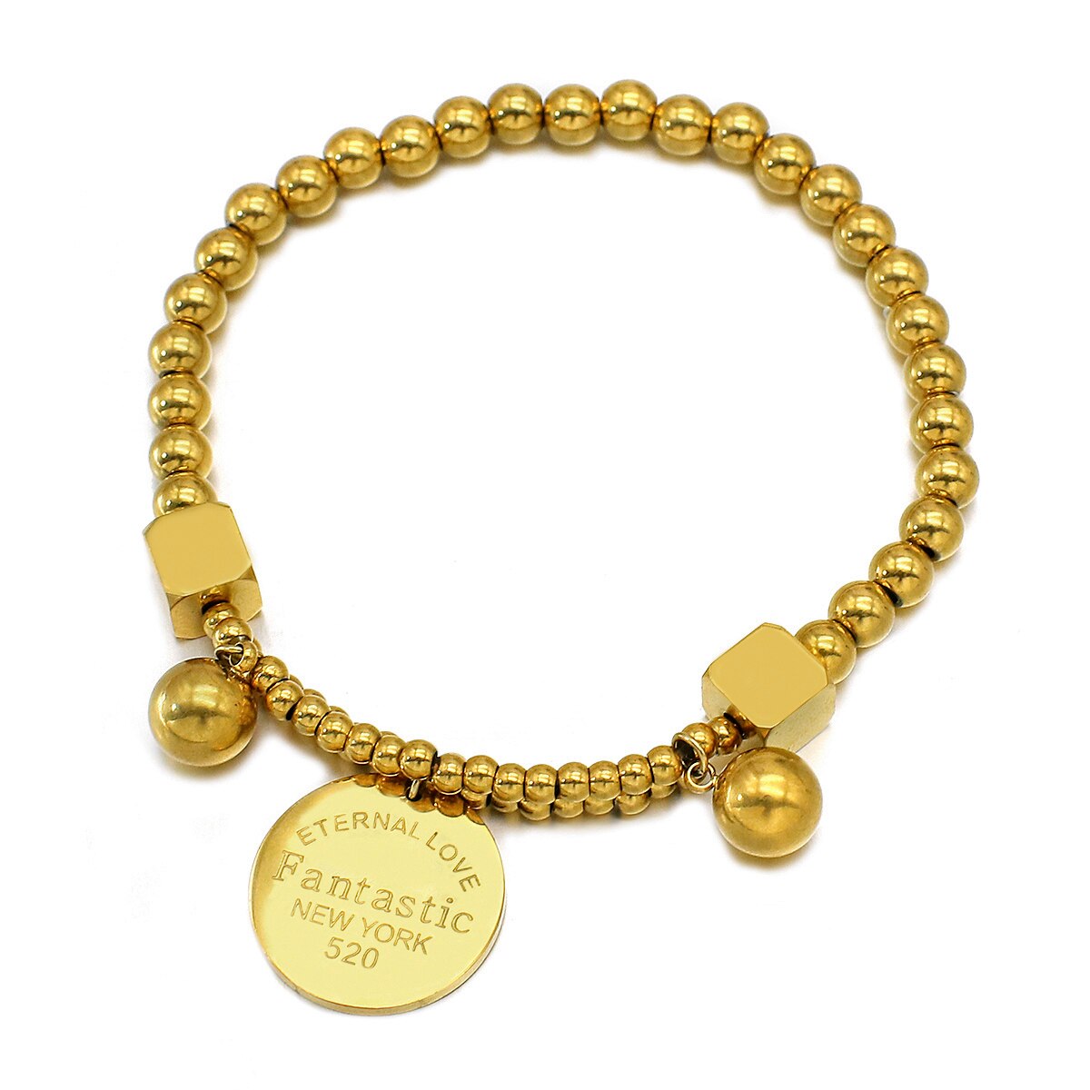 Flashbuy única de grueso pulseras de cadena cuadrado colgante de cuentas de acero inoxidable pulsera para mujer brazalete de joyería