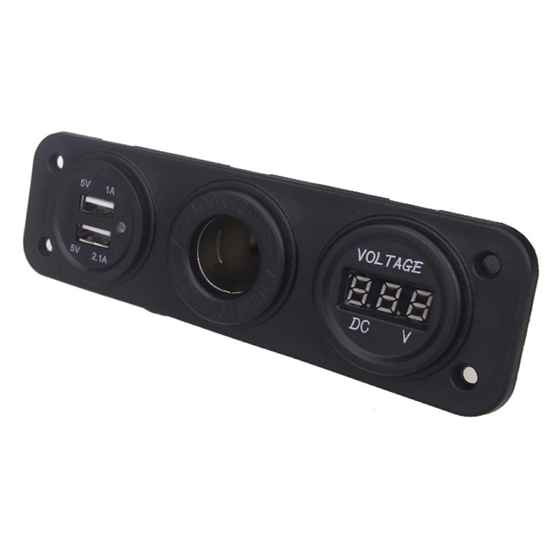 Universele autolader, motorfietsstekker, dubbele usb-adapter, +12v/24v sigarettenaanstekers, blauwe led + digitale voltmeter voor mobiele telefoon