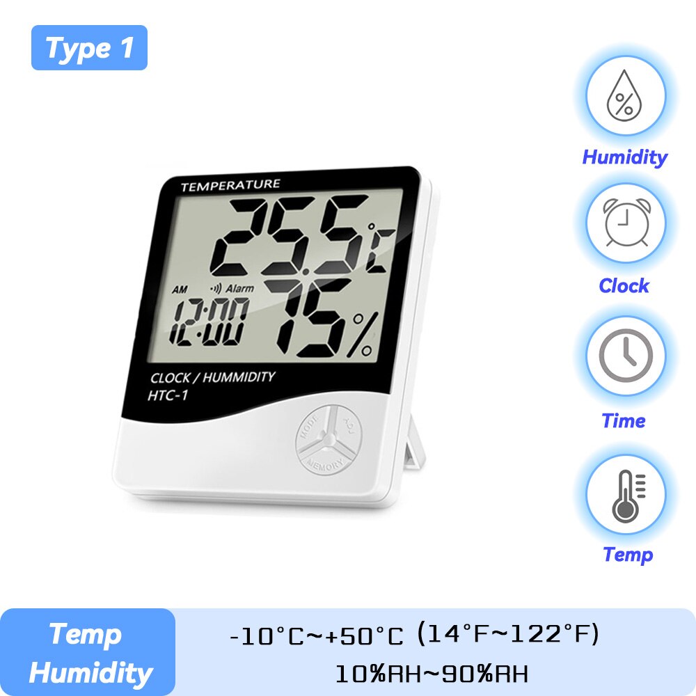 LCD Electronic Digital Temperature Humidity Meter Indoor Outdoor Thermometer Hygrometer Weather Station Clock HTC-1 HTC-2: Tpye 1