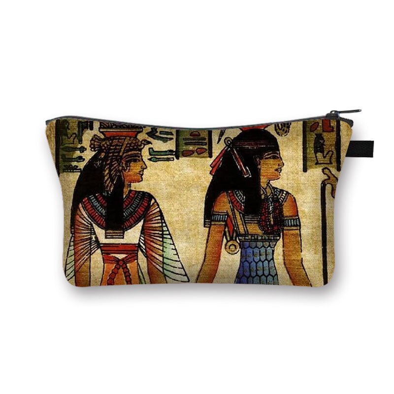 Egyptiskt konsttryck kosmetikafodral kvinnor sminkväskor egypten farao anubis necessär liten handväska läppstiftshållare kosmetisk väska: Shzbaij 02cw