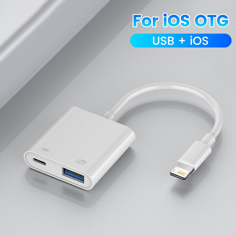 Adapter OTG Lightning na USB 3.0 Adapter USB typu C do iPhone'a 14 13 12 11 Pro Max X XS Rozdzielacz USB C Konwerter danych Ekspander: orange