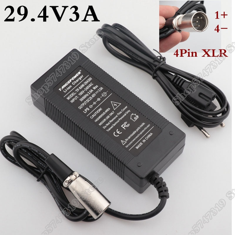 7S3A 29.4V Lader Voor 24V 25.2V 25.9V 29.4V Lithium Batterij 29.4V E-bike Charger4 Pin In Lijn Connector Xlr