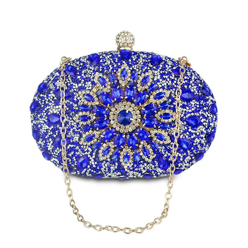 Wedding Diamond Silver Floral Crystal Sling Package Woman Clutch Bag Cell Phone Pocket Matching Wallet Purse Handbags: Blue