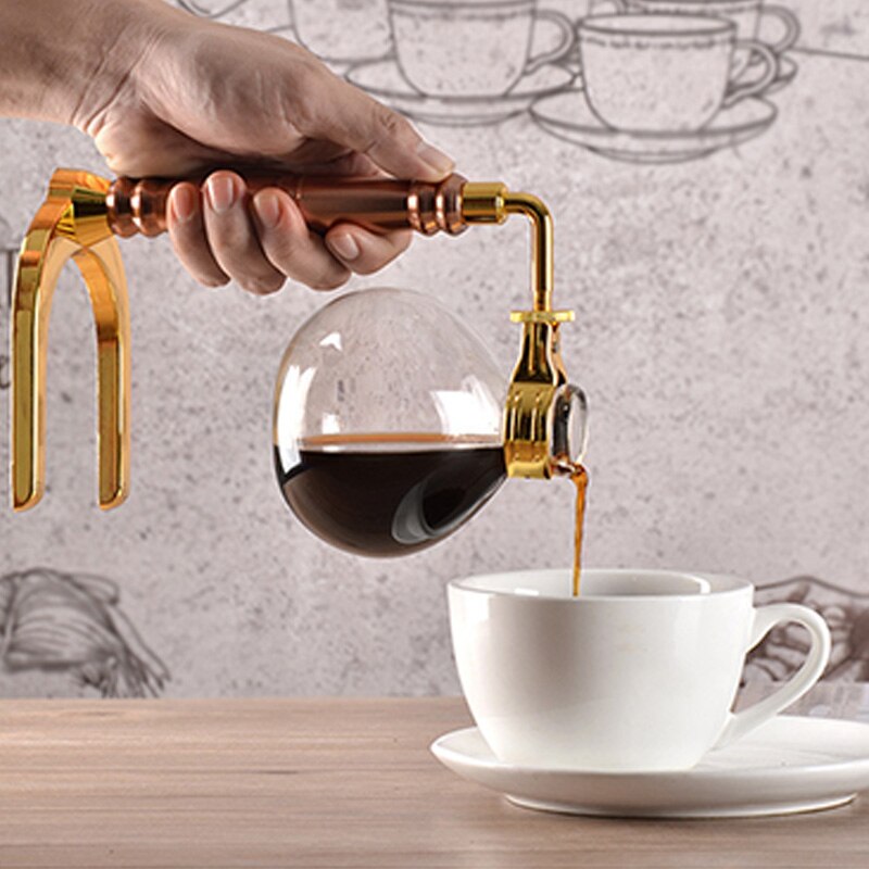 Kaffemaskin sifon kaffebryggare te sifonkanna vakuum kaffebryggare glastyp filter 3 koppar guld