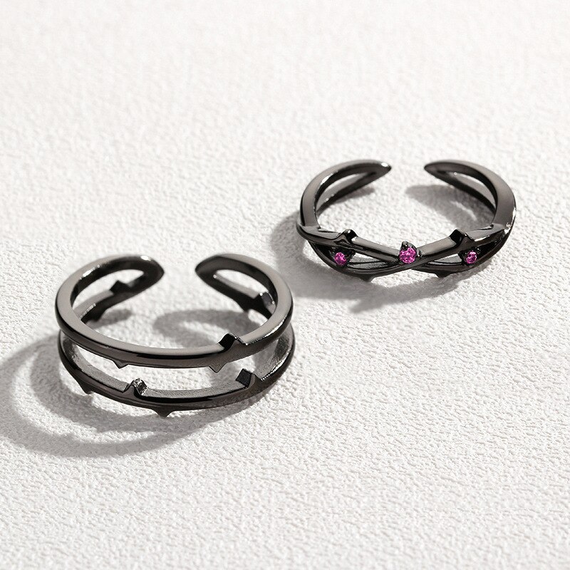 Silvology 925 Sterling Zilveren Doornen Rose Paar Ringen Rode Zirkoon Romantische Ringen valentijnsdag Cadeau Voor Vrouwen Zomer Sieraden