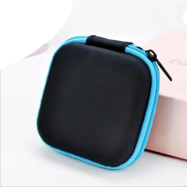 Nette freundlicher Mini Geldbörse Reißverschluss Brieftasche Frauen Damen Männer Reise Kopfhörer Schlüssel USB Kabel SD Karte Halfter Tasche fallen: Blau
