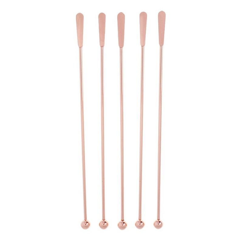 5Pcs Stainless Steel Stirrer Beverage Stirrers Stir Cocktail Swizzle Stick-Rose Gold-Straight Bar,19Cm