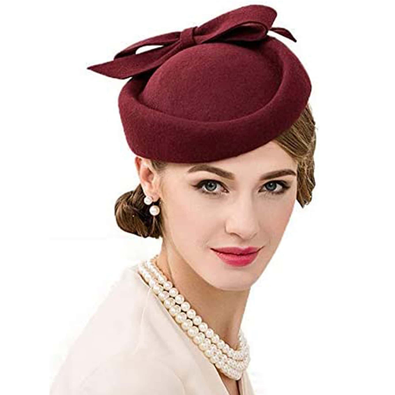 Dame kirke fascinators hatte sort vintage uld bryllup pilleæske teselskabshat fedora filt fedora rød til damer derbyhat: Rødbrun