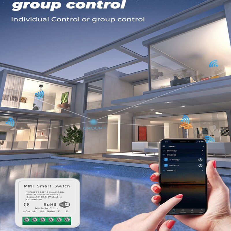 16A 10A Mini Smart WiFi DIY Switch Cell Phone APP Voice Relay Timer Multifunction Smart Switch With Alexa Google Home Smart Life