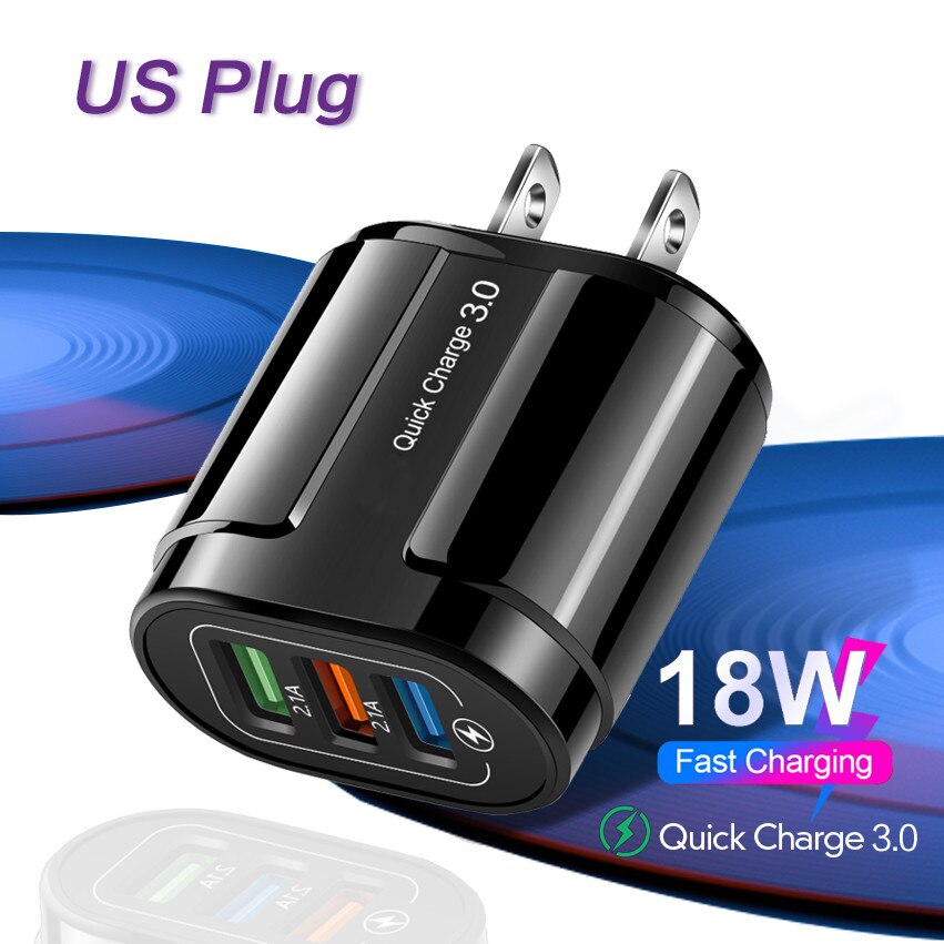 Cargador USB de carga rápida 3,0 para teléfono móvil, adaptador de carga rápida de pared Universal QC3.0 3u, para Samsung, Xiaomi, iPhone: 3u US Black