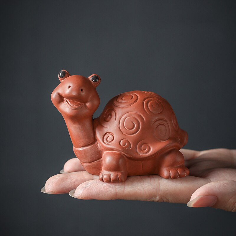 Sculpture de tortue créative, ornement de Table à thé en argile violette chinoise, décoration pour animaux de compagnie, Pot de fleur de maison, artisanat fait à la main: A
